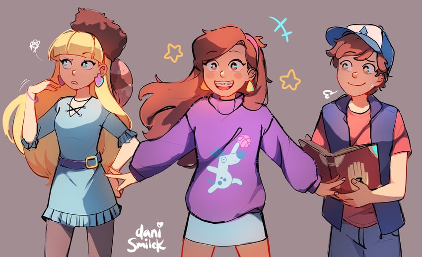 mabel pines, dipper pines, and pacifica northwest (gravity falls) drawn by danismilek