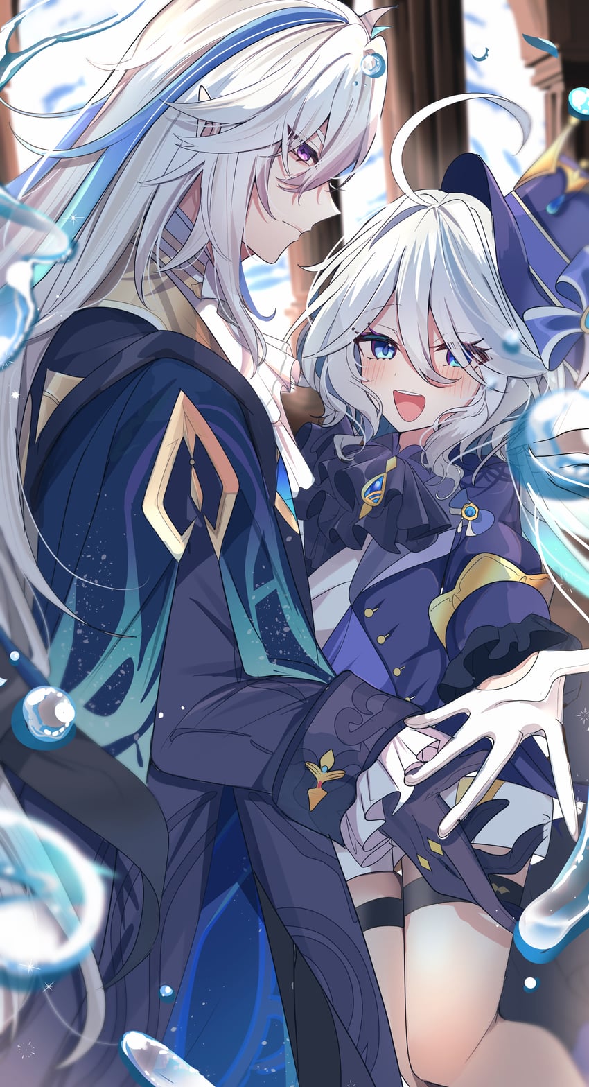furina and neuvillette (genshin impact) drawn by yuzukiyuno_(yunmu_g)