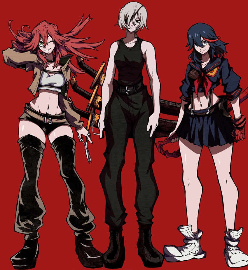 matoi ryuuko, senketsu, quanxi, and riyo reaper (chainsaw man and 2 more) drawn by kekel