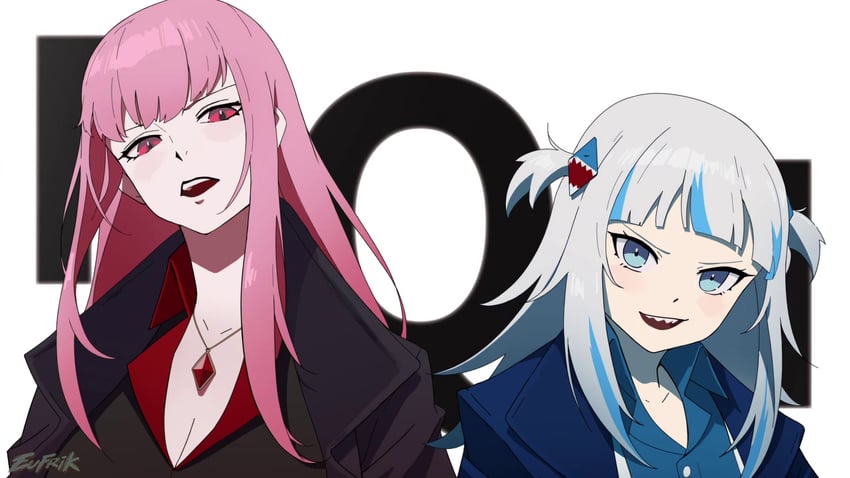 gawr gura and mori calliope (hololive and 2 more) drawn by eufrik