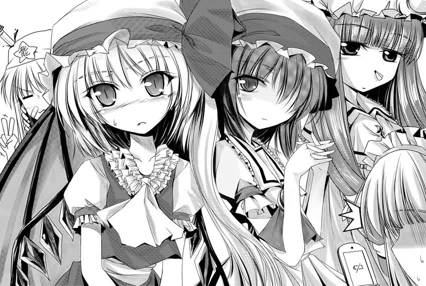 remilia scarlet, flandre scarlet, izayoi sakuya, patchouli knowledge, and hong meiling (touhou) drawn by ideolo