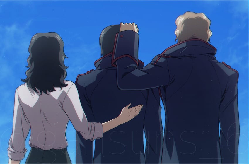 makabe kazuki, makabe fumihiko, and makabe akane (soukyuu no fafner) drawn by roku_(gansuns)