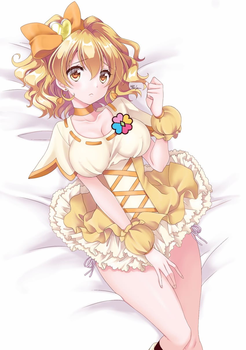 yamabuki inori and cure pine (precure and 1 more) drawn by okayashi