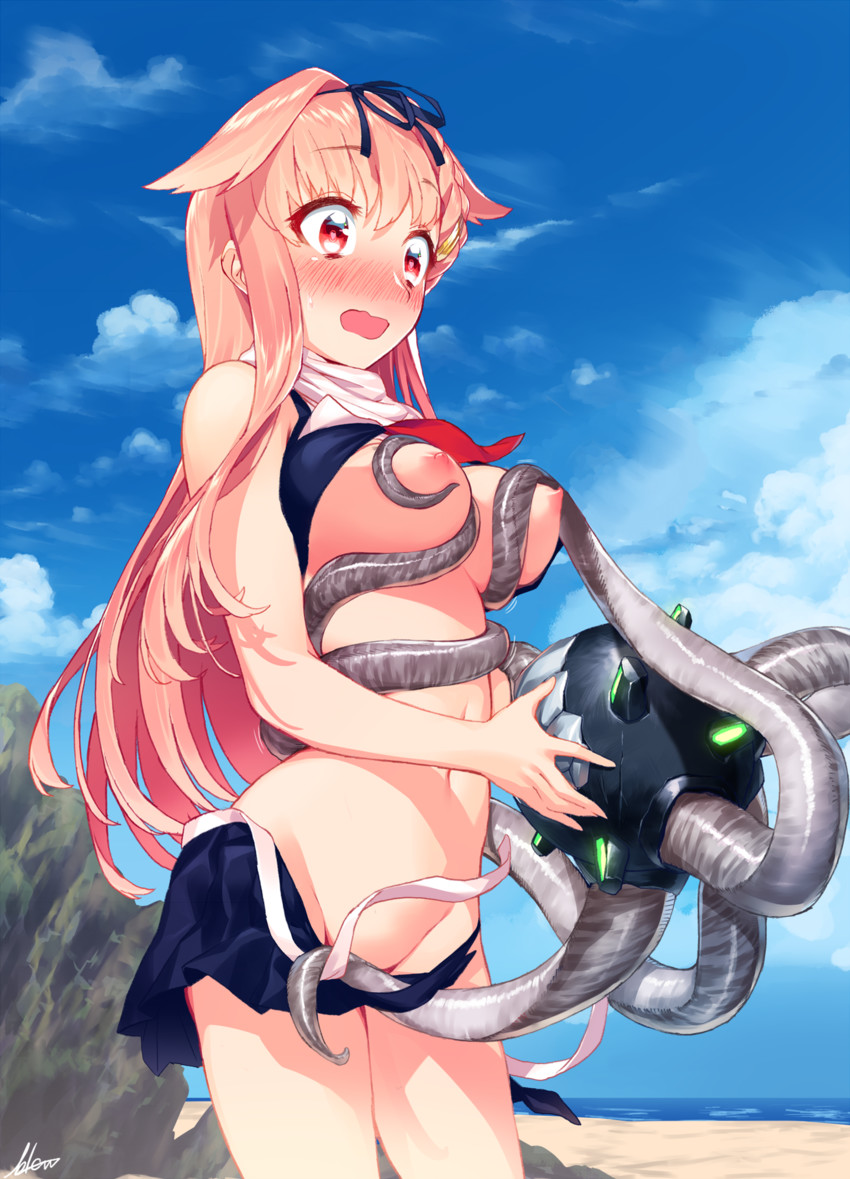yuudachi, yuudachi kai ni, and enemy naval mine (kantai collection) drawn by blew_andwhite