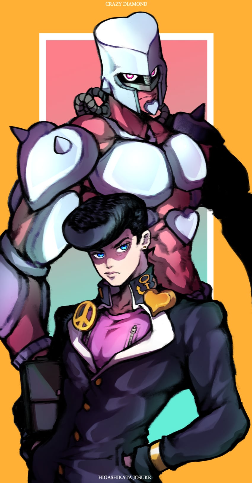 higashikata josuke and crazy diamond (jojo no kimyou na bouken and 1 more) drawn by ginseng_(xin)