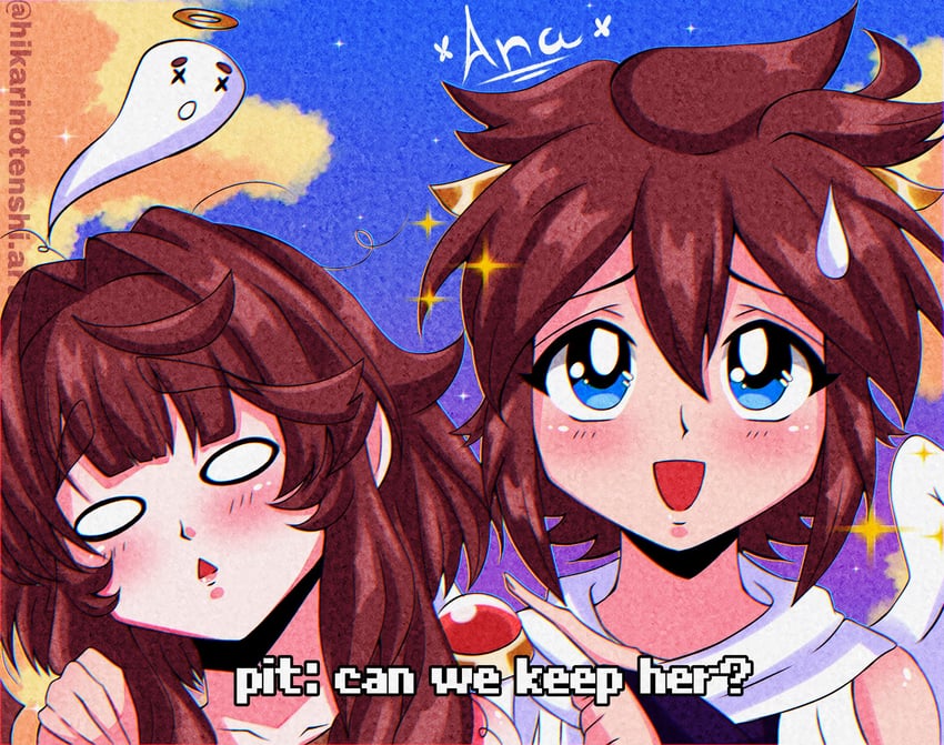 pit and seri (kid icarus and 1 more) drawn by hikarinotenshi.arts