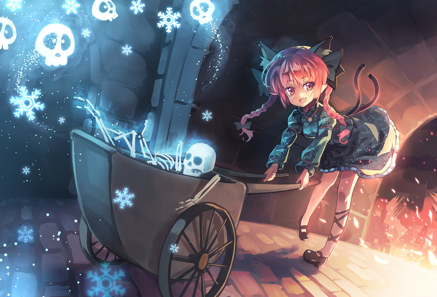 cirno, fujiwara no mokou, and kaenbyou rin (touhou) drawn by orita_enpitsu