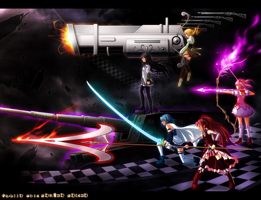 akemi homura, kaname madoka, miki sayaka, sakura kyoko, and tomoe mami (mahou shoujo madoka magica) drawn by shian_(my_lonly_life.)