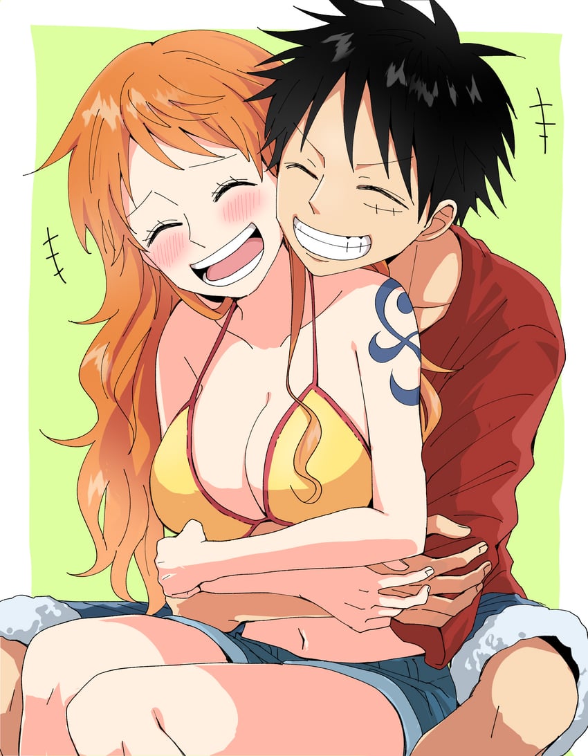 nami and monkey d. luffy (one piece) drawn by oshicpume