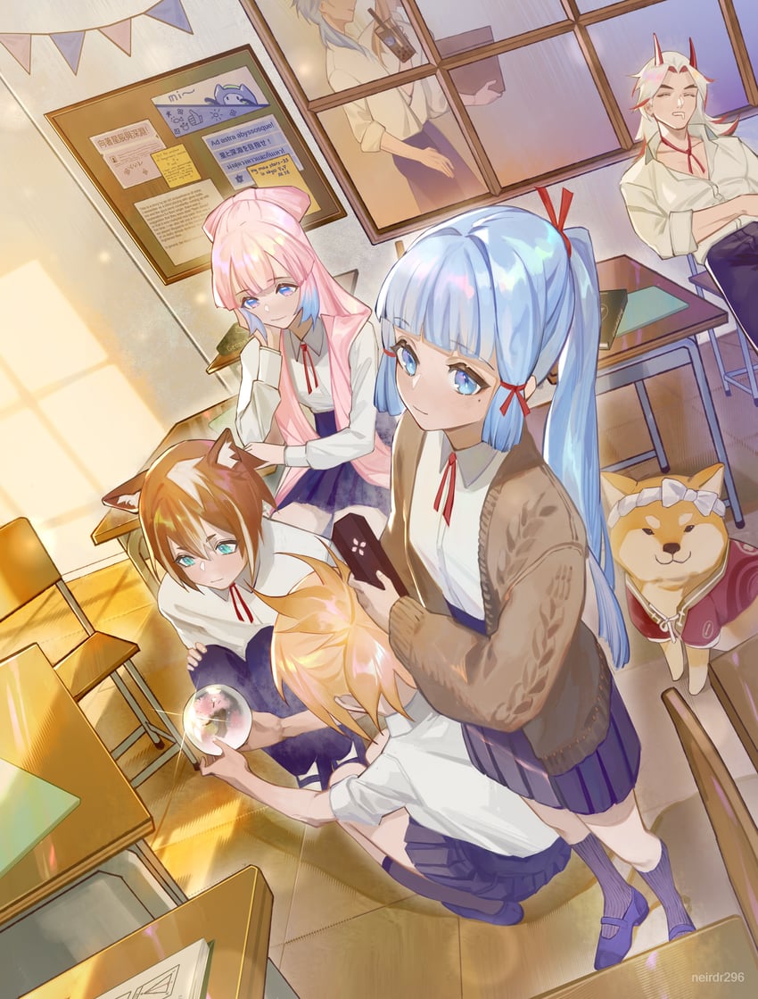 kamisato ayaka, sangonomiya kokomi, yoimiya, kamisato ayato, arataki itto, and 3 more (genshin impact and 1 more) drawn by neirdr1