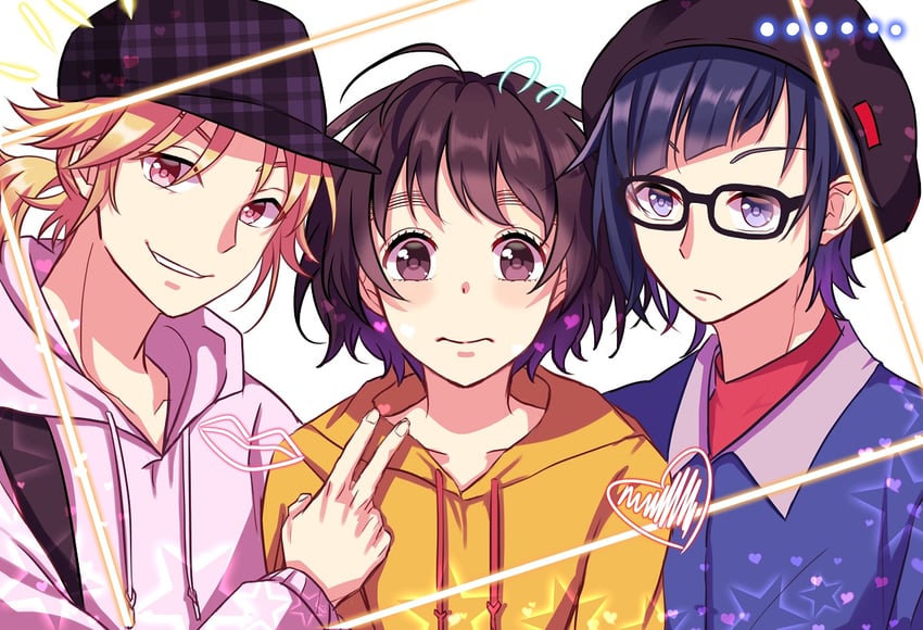 someya yuujirou, shibasaki aizou, and suzumi hiyori (kokuhaku jikkou iinkai) drawn by louiselulub
