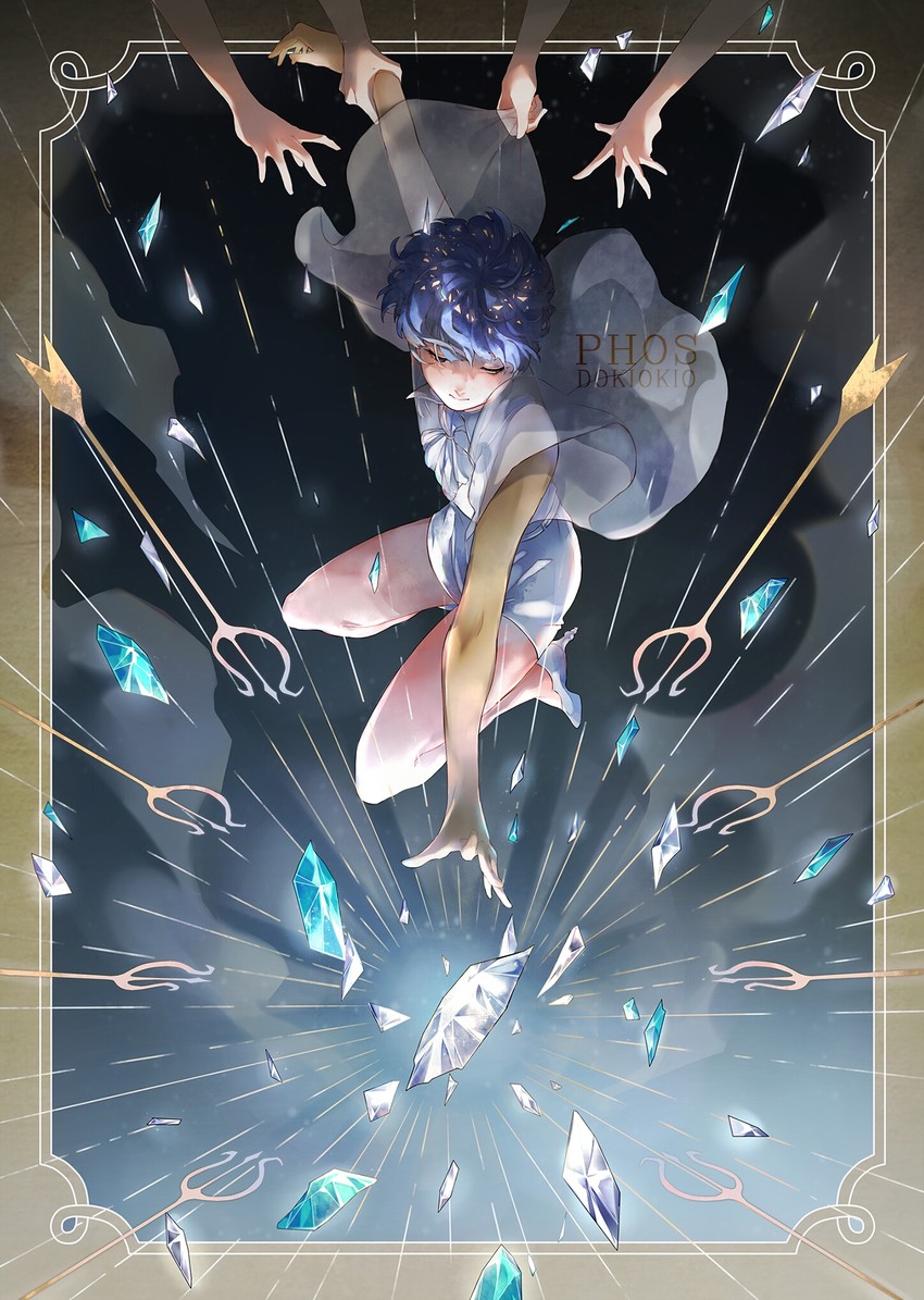 phosphophyllite and tsuki jin (houseki no kuni) drawn by dokiokio