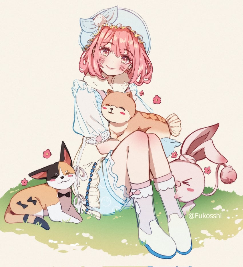 bye-bye dust, floof, blushbunny, and bowtie cat (nikki and 1 more) drawn by fukosshi