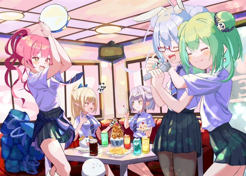houshou marine, usada pekora, shirogane noel, uruha rushia, shiranui flare, and 2 more (hololive) drawn by nosu_(pewk_x4b)