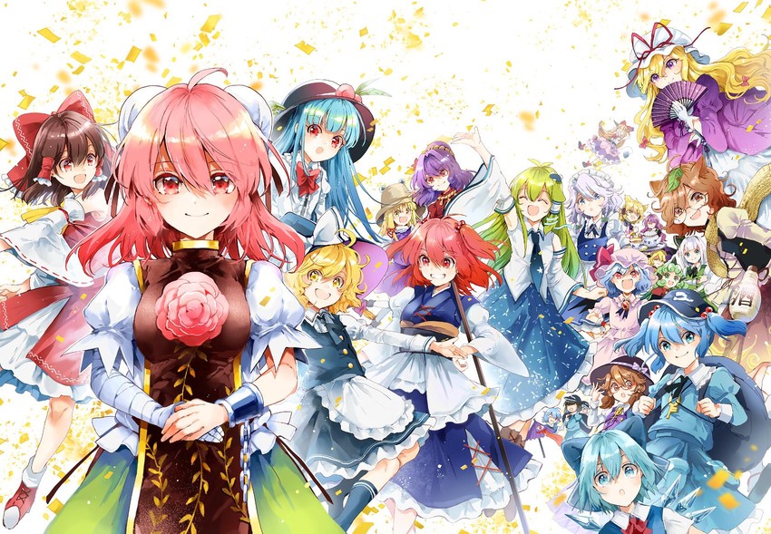 hakurei reimu, kirisame marisa, remilia scarlet, izayoi sakuya, kochiya sanae, and 19 more (touhou and 1 more) drawn by azuma_aya