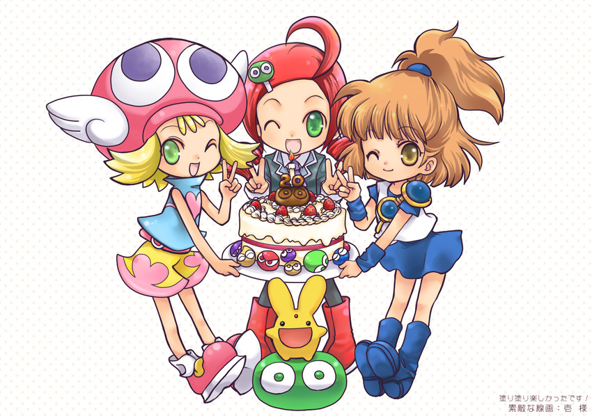 arle nadja, puyo, carbuncle, amitie, and andou ringo (puyopuyo and 3 more) drawn by shinonome_moegi