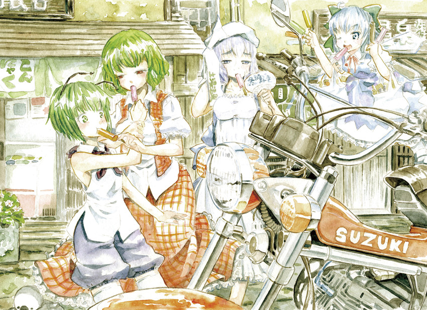 cirno, kazami yuuka, wriggle nightbug, and letty whiterock (touhou) drawn by master_(4th)