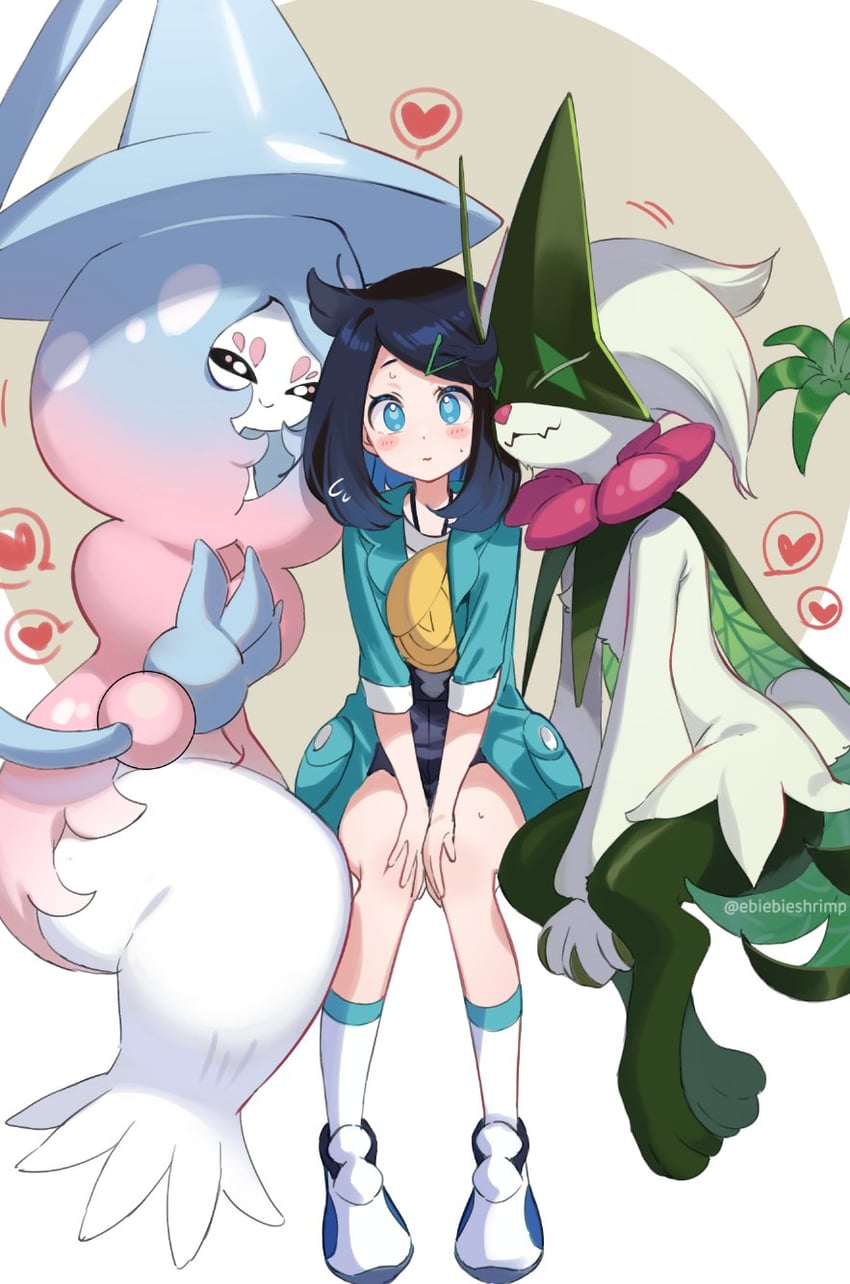 liko, meowscarada, and hatterene (pokemon and 1 more) drawn by shuri_(84k)