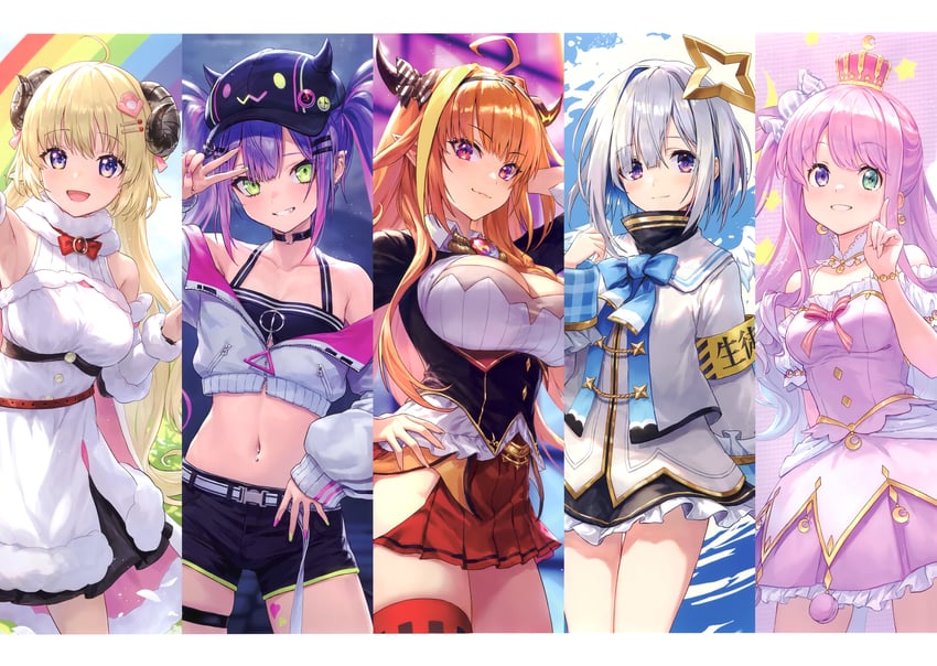 tokoyami towa, amane kanata, kiryu coco, tsunomaki watame, himemori luna, and 1 more (hololive) drawn by guchico
