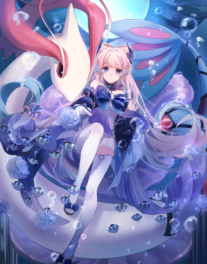 sangonomiya kokomi and milotic (pokemon and 1 more) drawn by a_ji