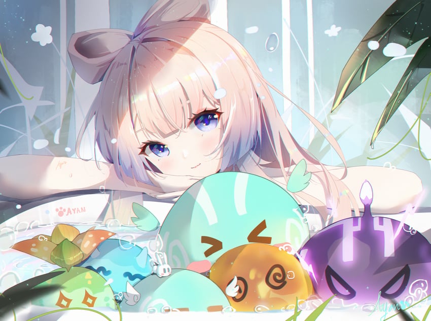 sangonomiya kokomi and slime (genshin impact) drawn by ayan_(1593817922)