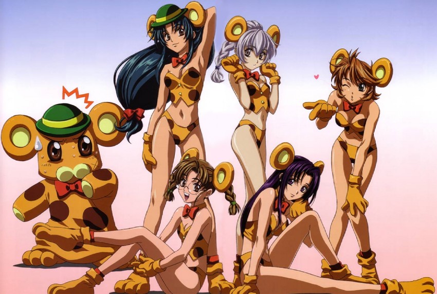 chidori kaname, teletha testarossa, bonta-kun, tokiwa kyouko, inaba mizuki, and 1 more (full metal panic! and 1 more) drawn by horiuchi_osamu
