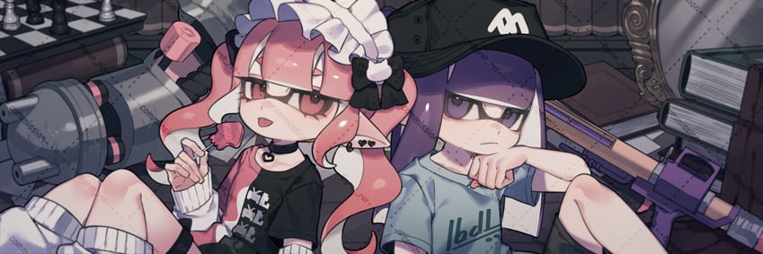 inkling player character and inkling girl (splatoon) drawn by prat_rat