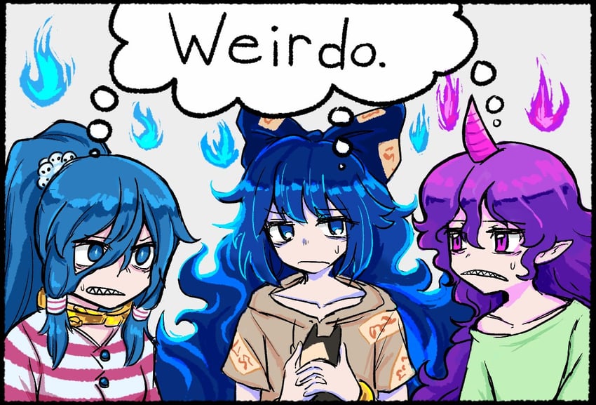 yorigami shion, tenkajin chiyari, and miyadeguchi mizuchi (touhou) drawn by jazonyan