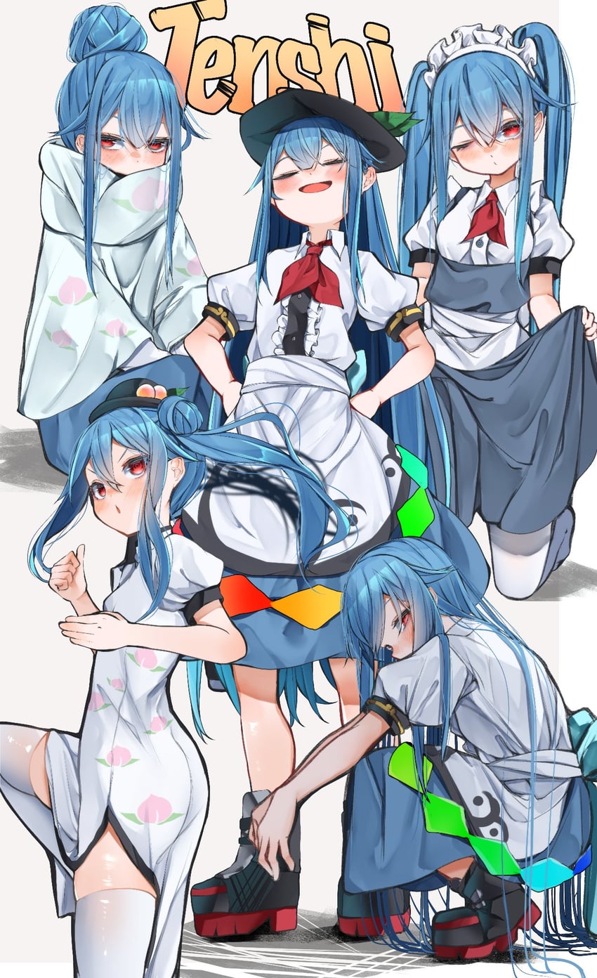 hinanawi tenshi and shima rin (touhou and 1 more) drawn by kararage_tsune