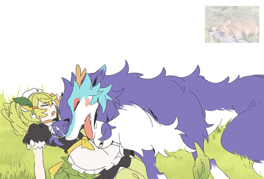 laundry dragonmaid, parlor dragonmaid, and dragonmaid nudyarl (yu-gi-oh!) drawn by 3_ma_me
