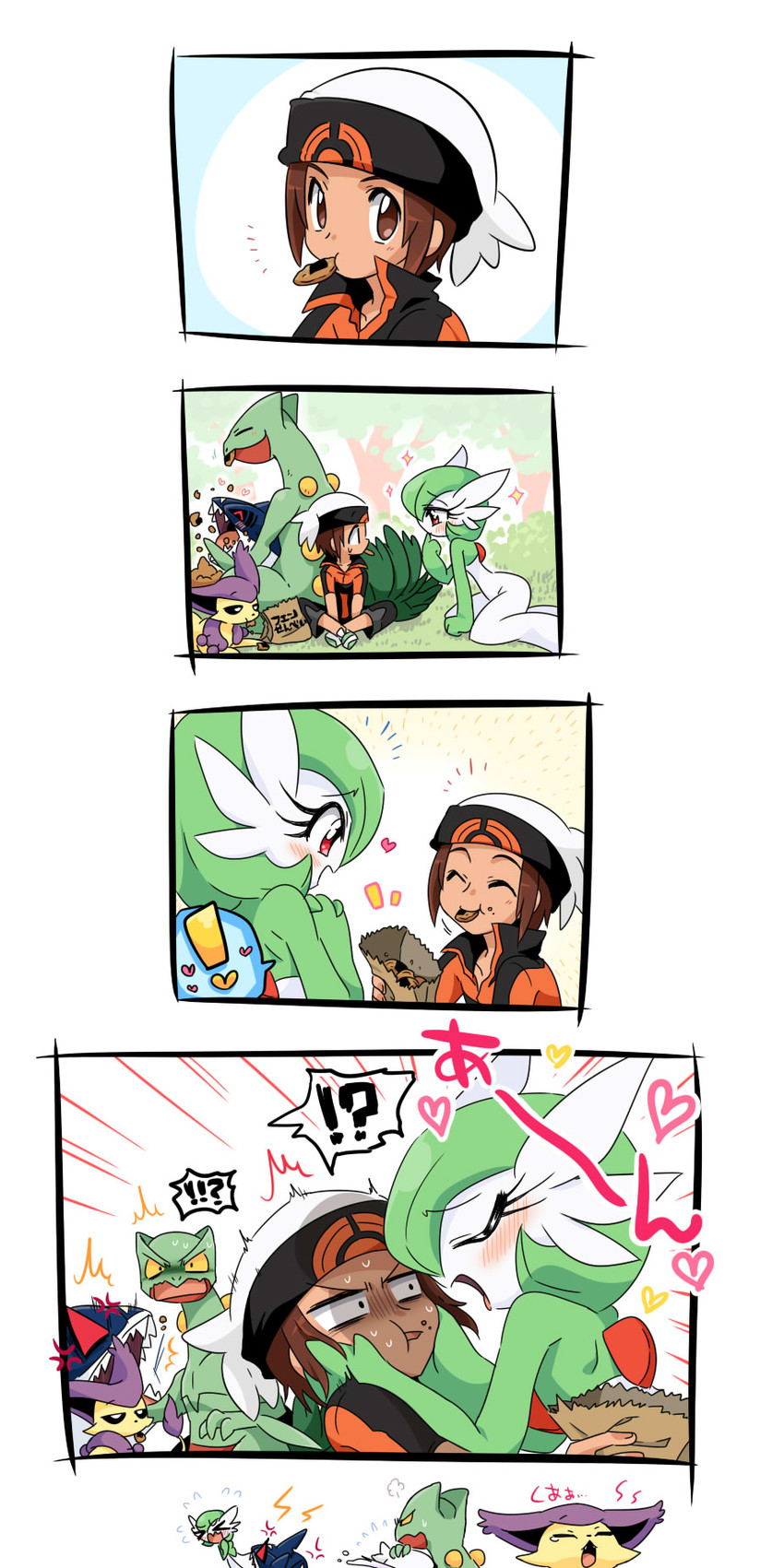 gardevoir, brendan, sceptile, sharpedo, and delcatty (pokemon and 1 more) drawn by bano_akira