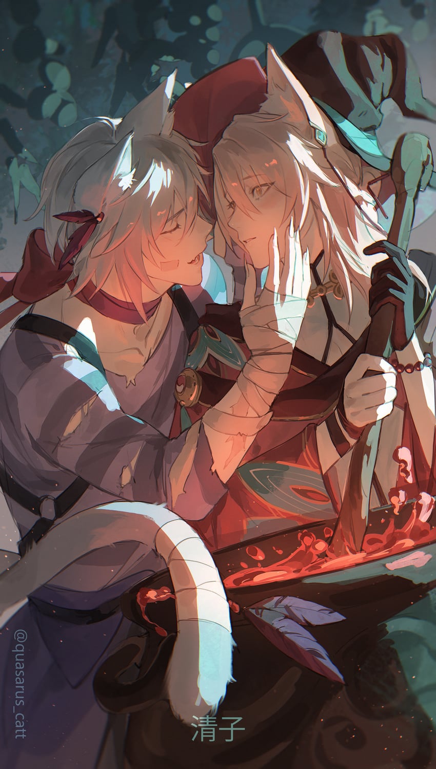jiaoqiu and moze (honkai and 1 more) drawn by quasarus_catt