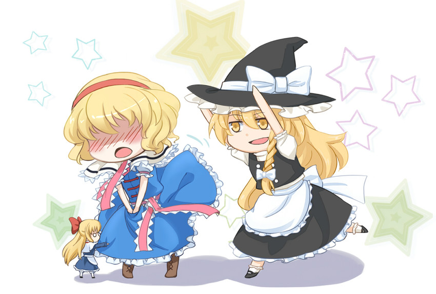 kirisame marisa, alice margatroid, and shanghai doll (touhou) drawn by rune_(rf)