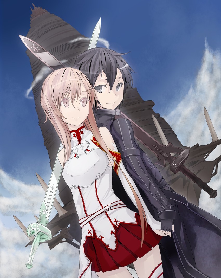 asuna and kirito (sword art online) drawn by bute_(butegram)