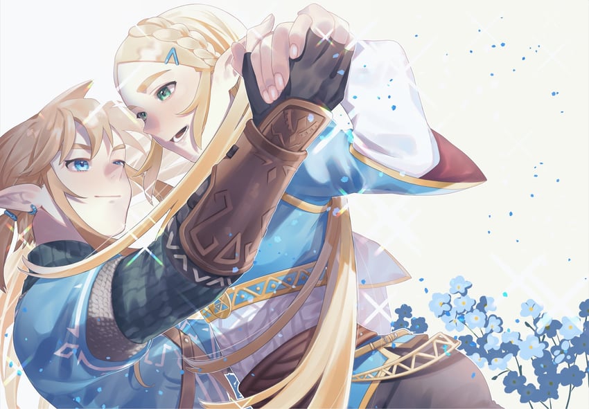 link and princess zelda (the legend of zelda and 1 more) drawn by oshinomiya