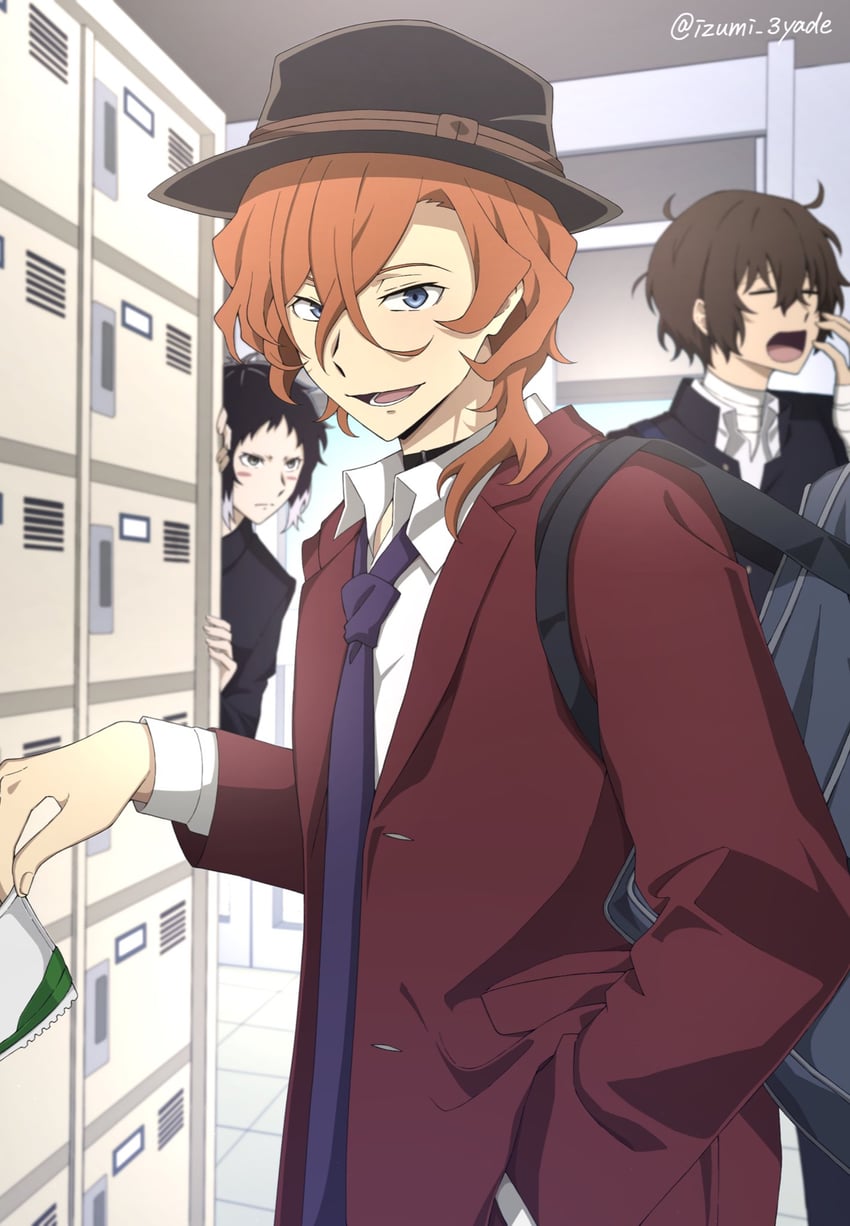 dazai osamu, nakahara chuuya, and akutagawa ryuunosuke (bungou stray dogs) drawn by izumi_3yade