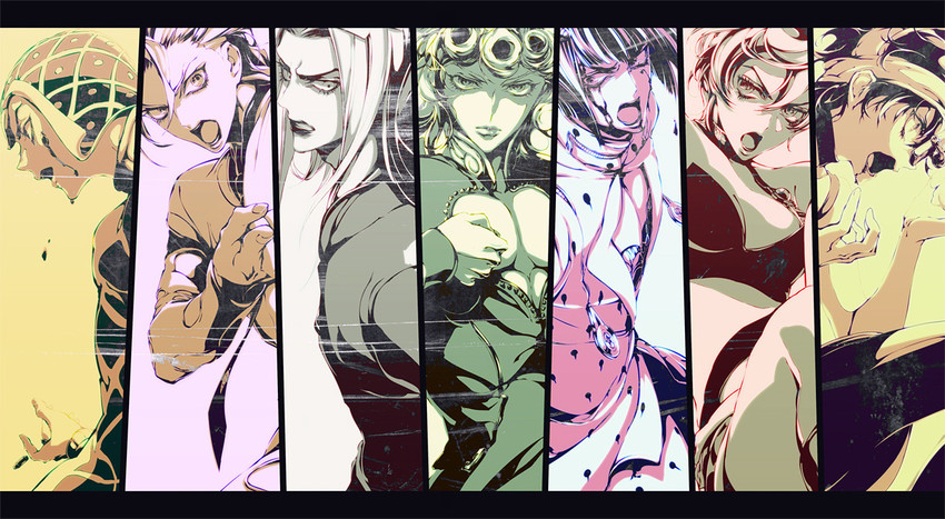giorno giovanna, bruno bucciarati, guido mista, narancia ghirga, pannacotta fugo, and 2 more (jojo no kimyou na bouken and 1 more) drawn by joka_(night_gate)