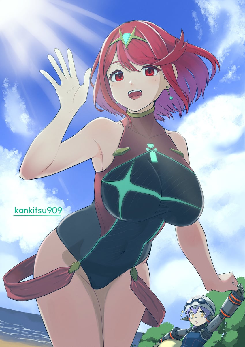 pyra, poppi, and poppi alpha (xenoblade chronicles and 1 more) drawn by karian909