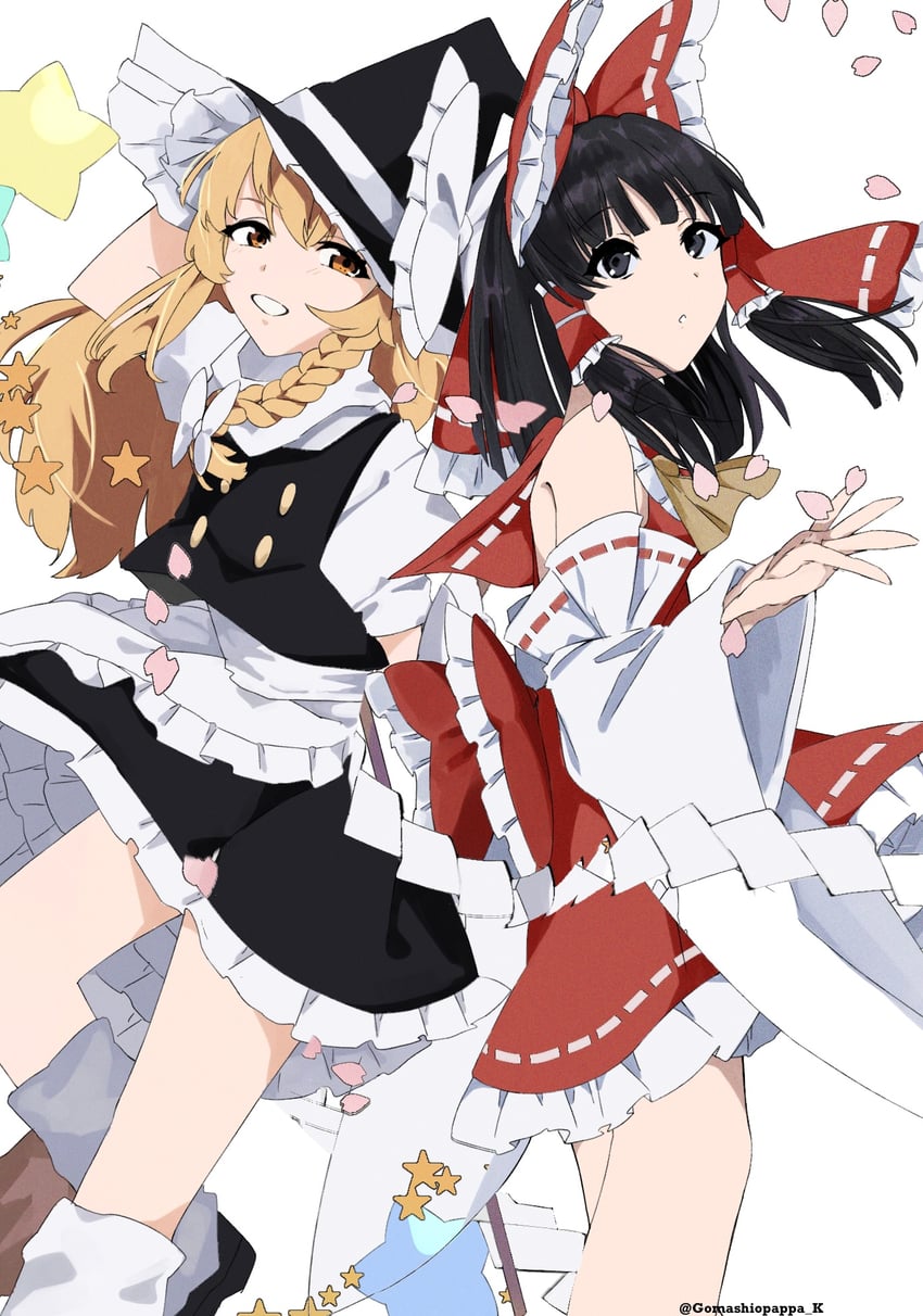 hakurei reimu and kirisame marisa (touhou) drawn by gomashiopappa_k