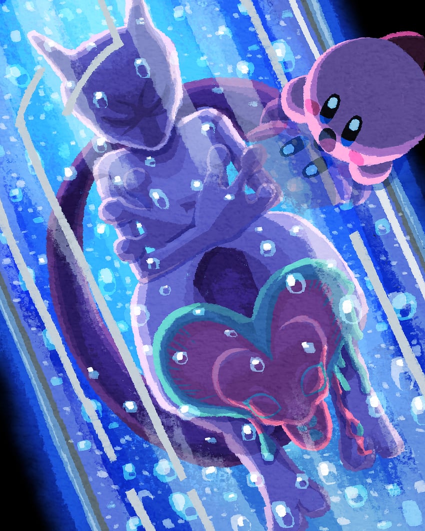 kirby, mewtwo, and fecto forgo (pokemon and 3 more) drawn by miclot