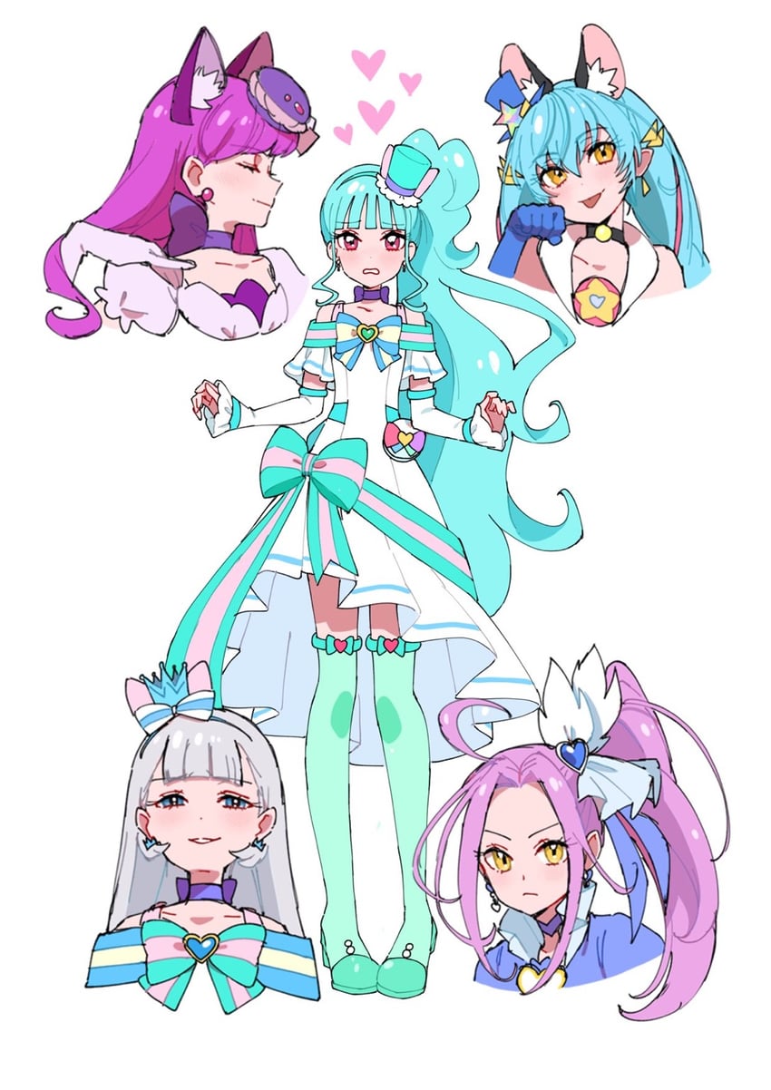 kurokawa eren, nekoyashiki yuki, nekoyashiki mayu, kotozume yukari, cure beat, and 5 more (precure and 4 more) drawn by shirako_love