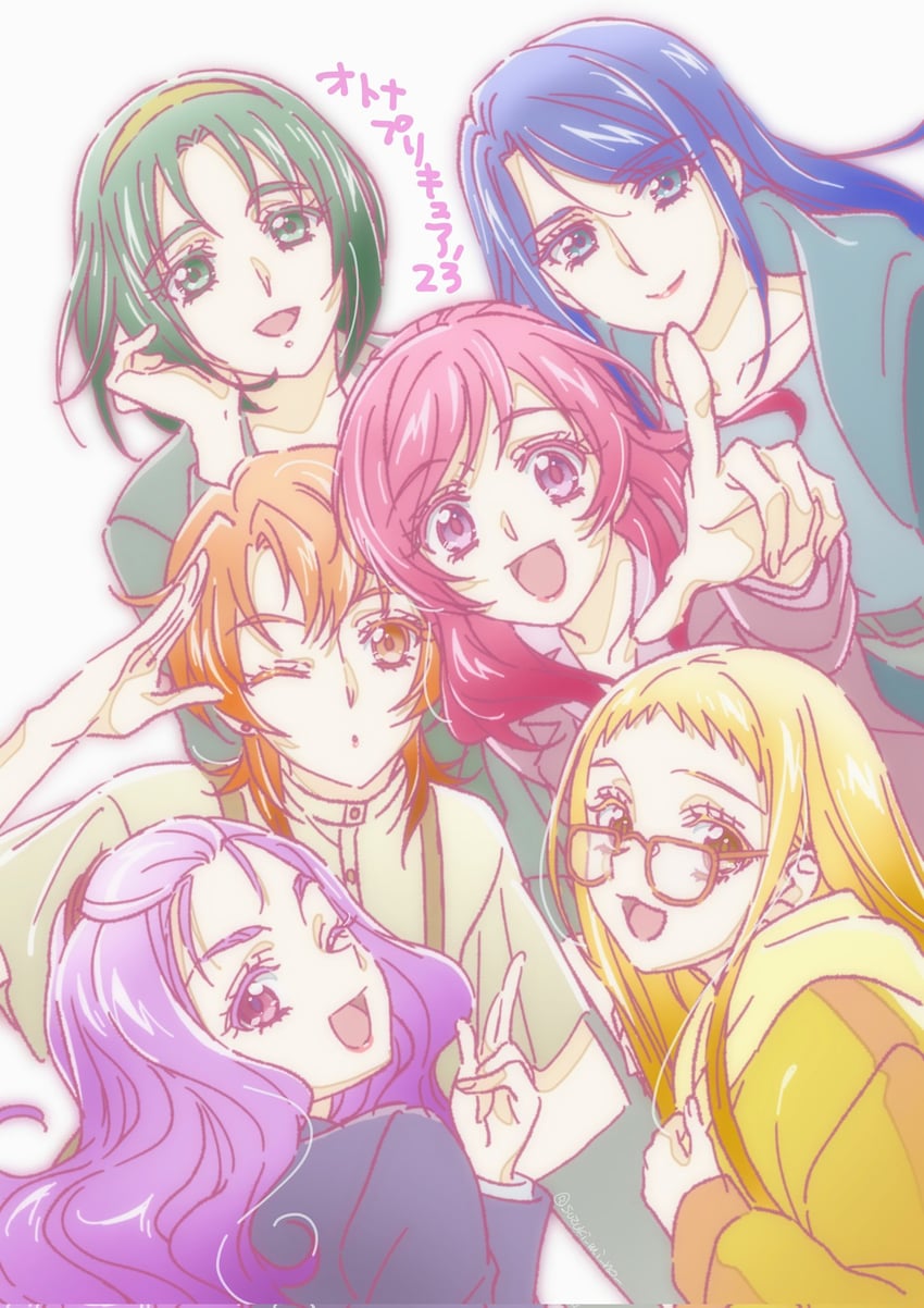 yumehara nozomi, minazuki karen, kasugano urara, akimoto komachi, natsuki rin, and 1 more (precure and 1 more) drawn by sugimoto_miho