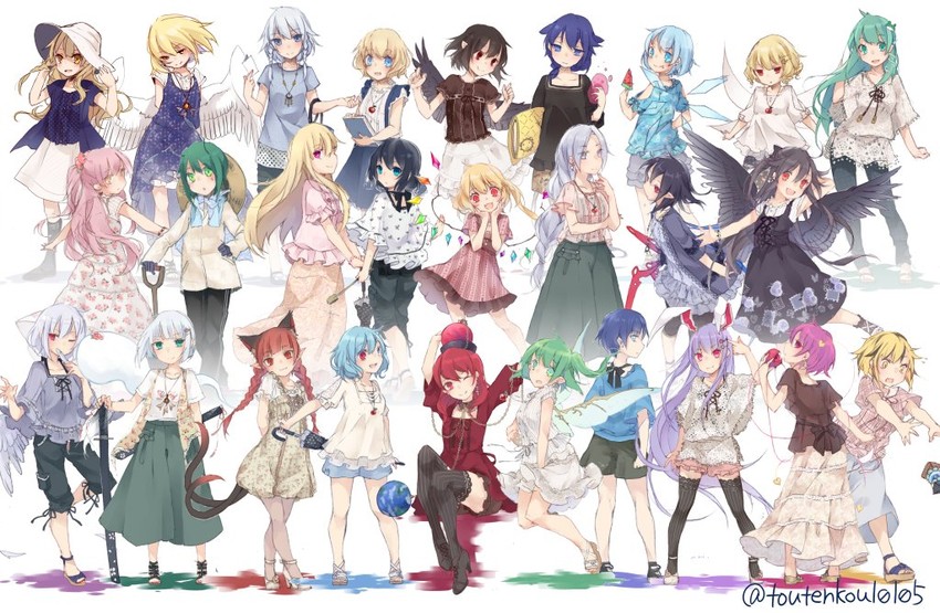 kirisame marisa, flandre scarlet, izayoi sakuya, kochiya sanae, konpaku youmu, and 22 more (touhou and 1 more) drawn by toutenkou
