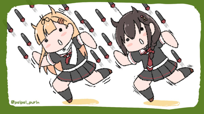 shigure, yuudachi, shigure kai ni, yuudachi kai ni, and sabotender (kantai collection and 1 more) drawn by poipoi_purin