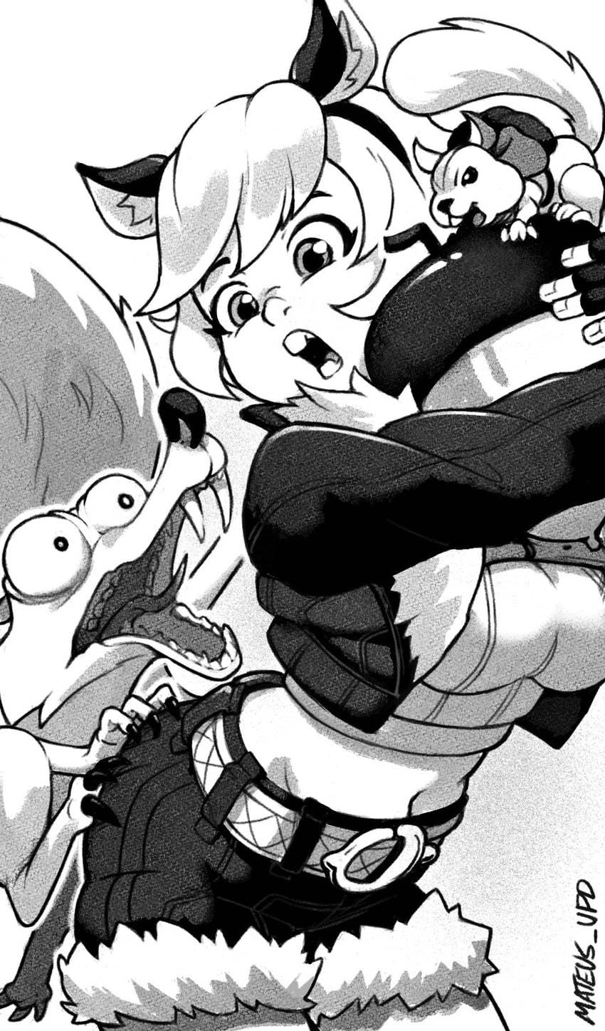 squirrel girl and scrat (marvel and 2 more) drawn by mateus_upd