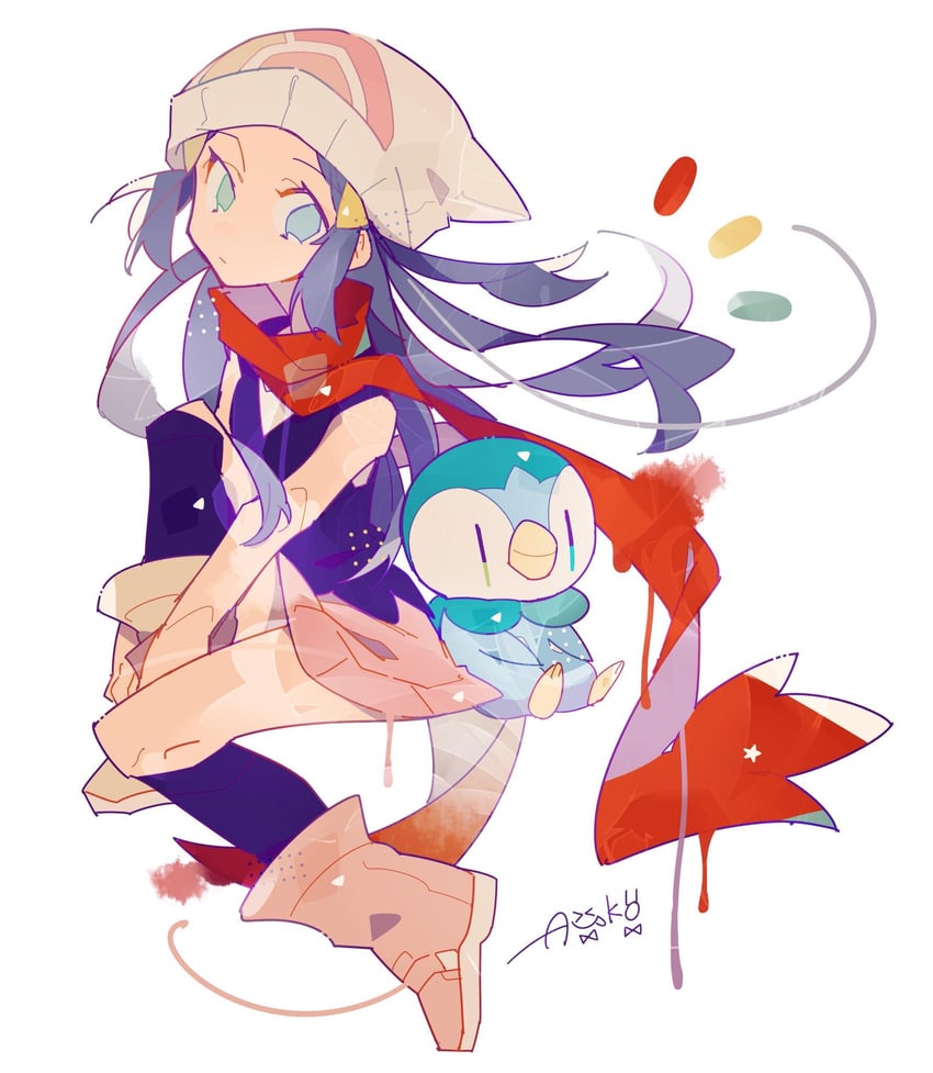 dawn and piplup (pokemon and 1 more) drawn by auko