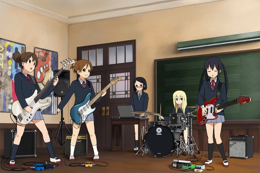 nakano azusa, hirasawa ui, suzuki jun, saitou sumire, and okuda nao (k-on! and 3 more) drawn by richard_crazyman