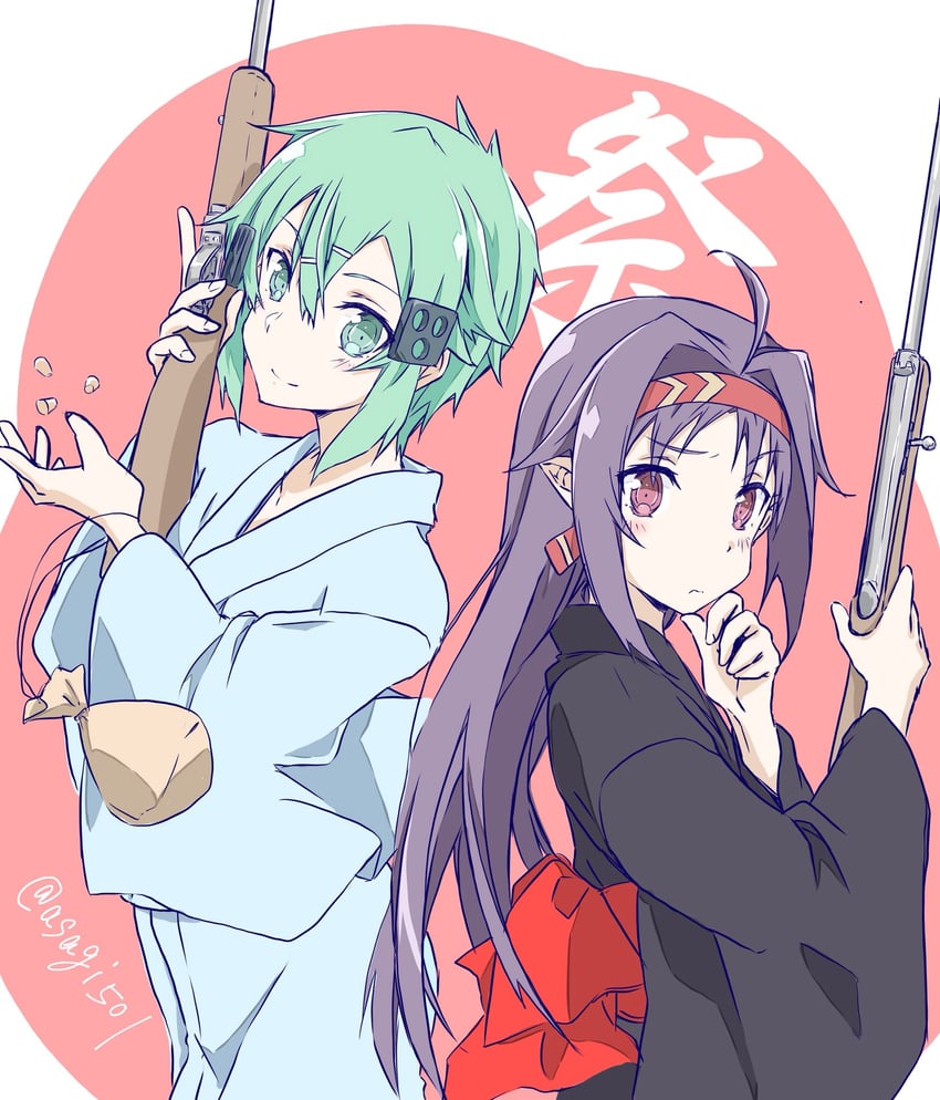 sinon and yuuki (sword art online) drawn by asagi501