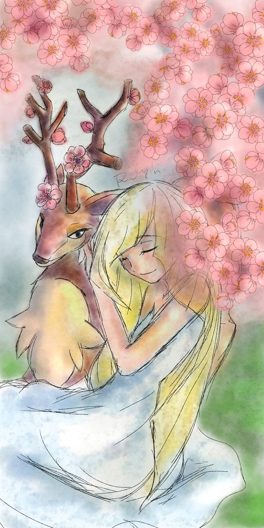 lusamine and sawsbuck (pokemon and 1 more) drawn by ririn_(ririnsvoice)