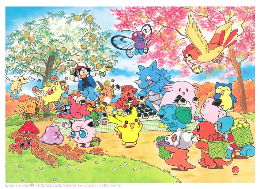 pikachu, ash ketchum, bulbasaur, jigglypuff, squirtle, and 19 more (pokemon) drawn by fukuyama_keiko